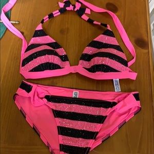 VS Pink rhinestone bikini- size M